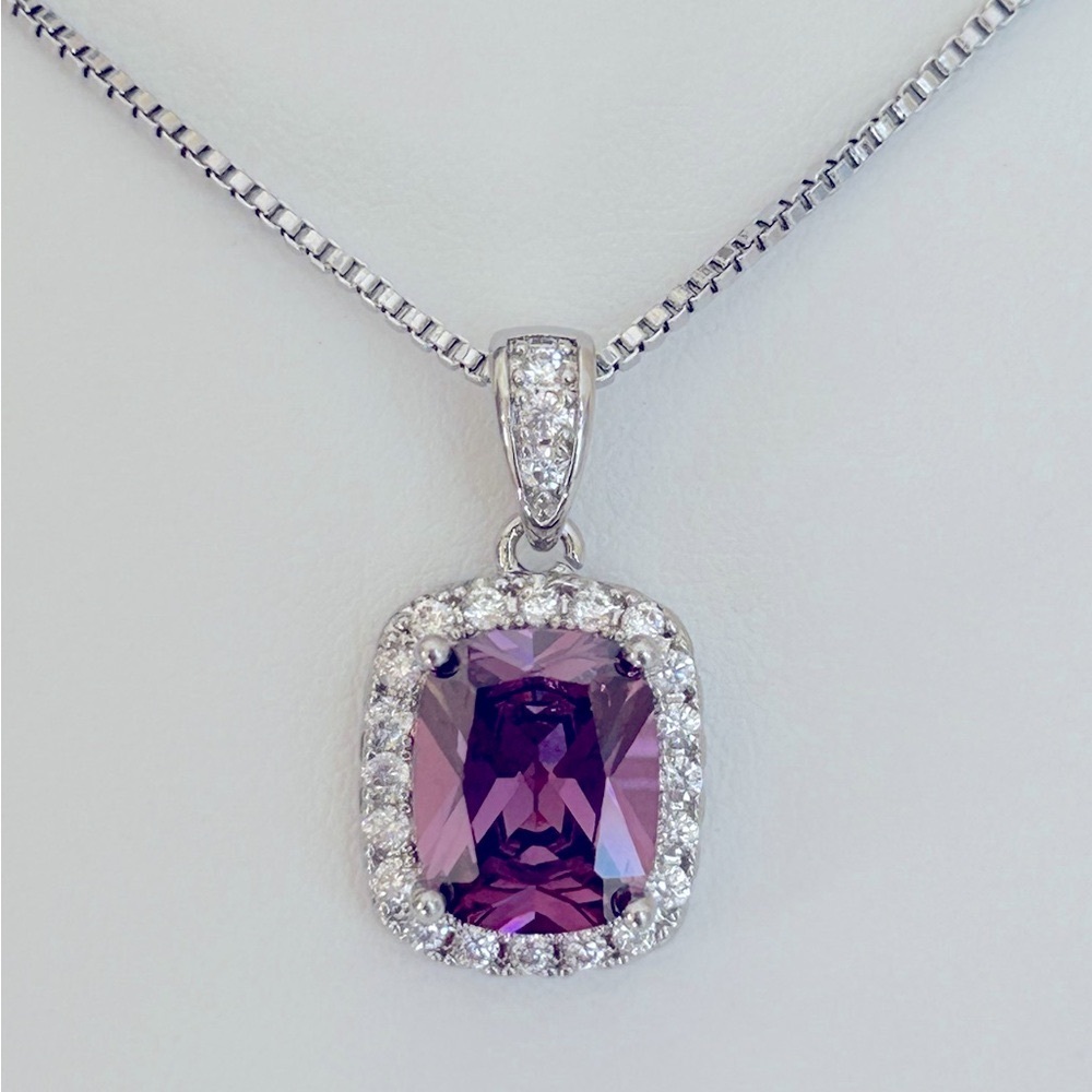 Amethyst CZ Silver Pendant Necklace - Picture 4 of 5